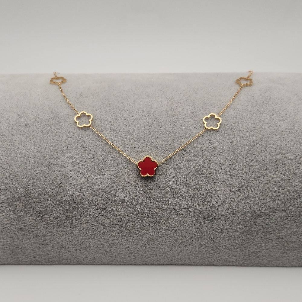 Red Floral Necklace 18k Gold Plated Stainless Steel Dainty Necklace Multi Charm